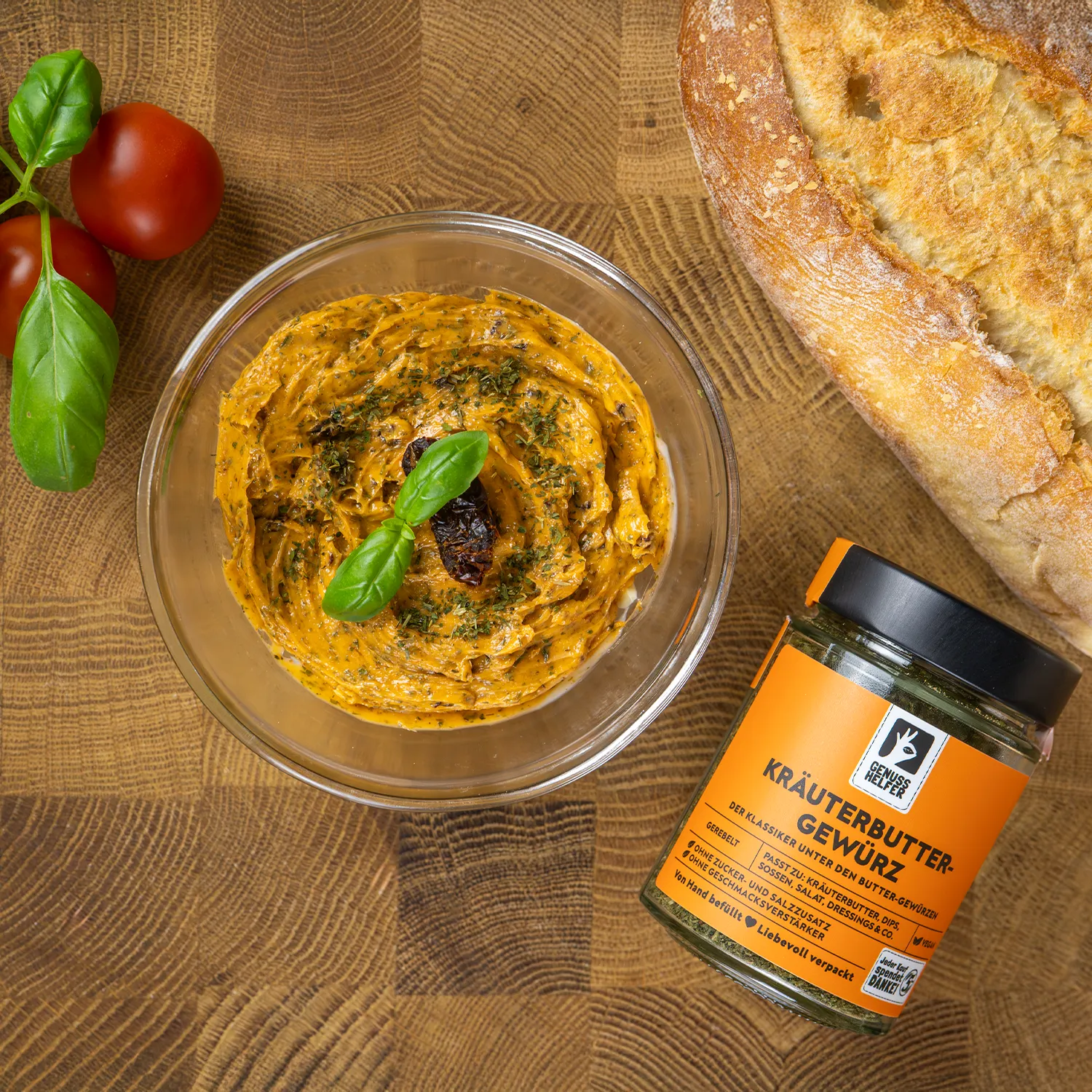 Kräuterbuttergewürz, gerebelt, im Glas