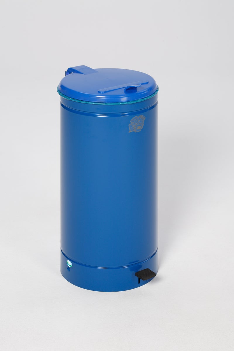 PROREGAL Grote afvalbak met pedaalbediening en europedaal, voor 60-70 liter zakken, HxBxD 70 x 45 x 45 cm, gegalvaniseerd staal, blauw