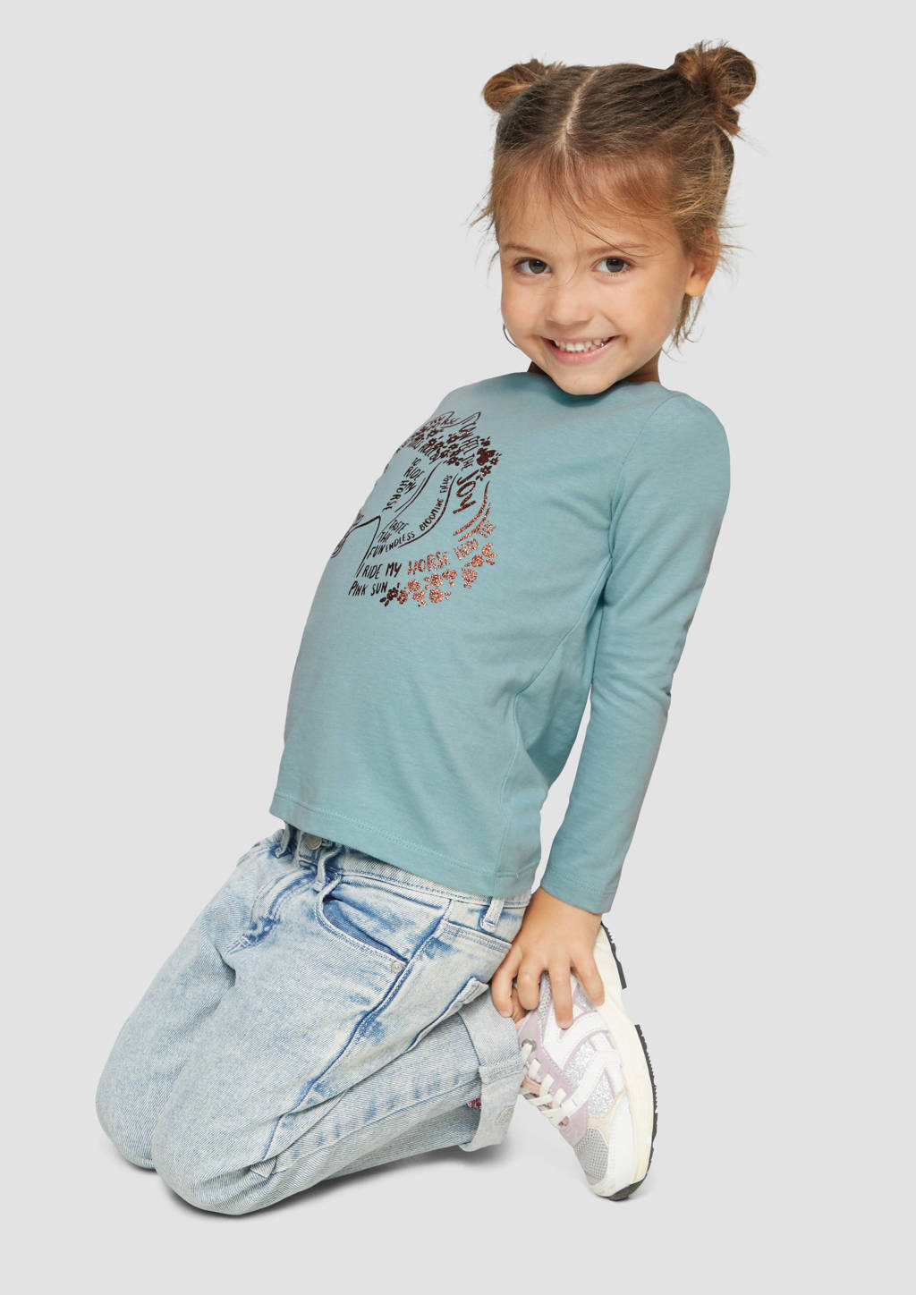 s.Oliver longsleeve met printopdruk turquoise