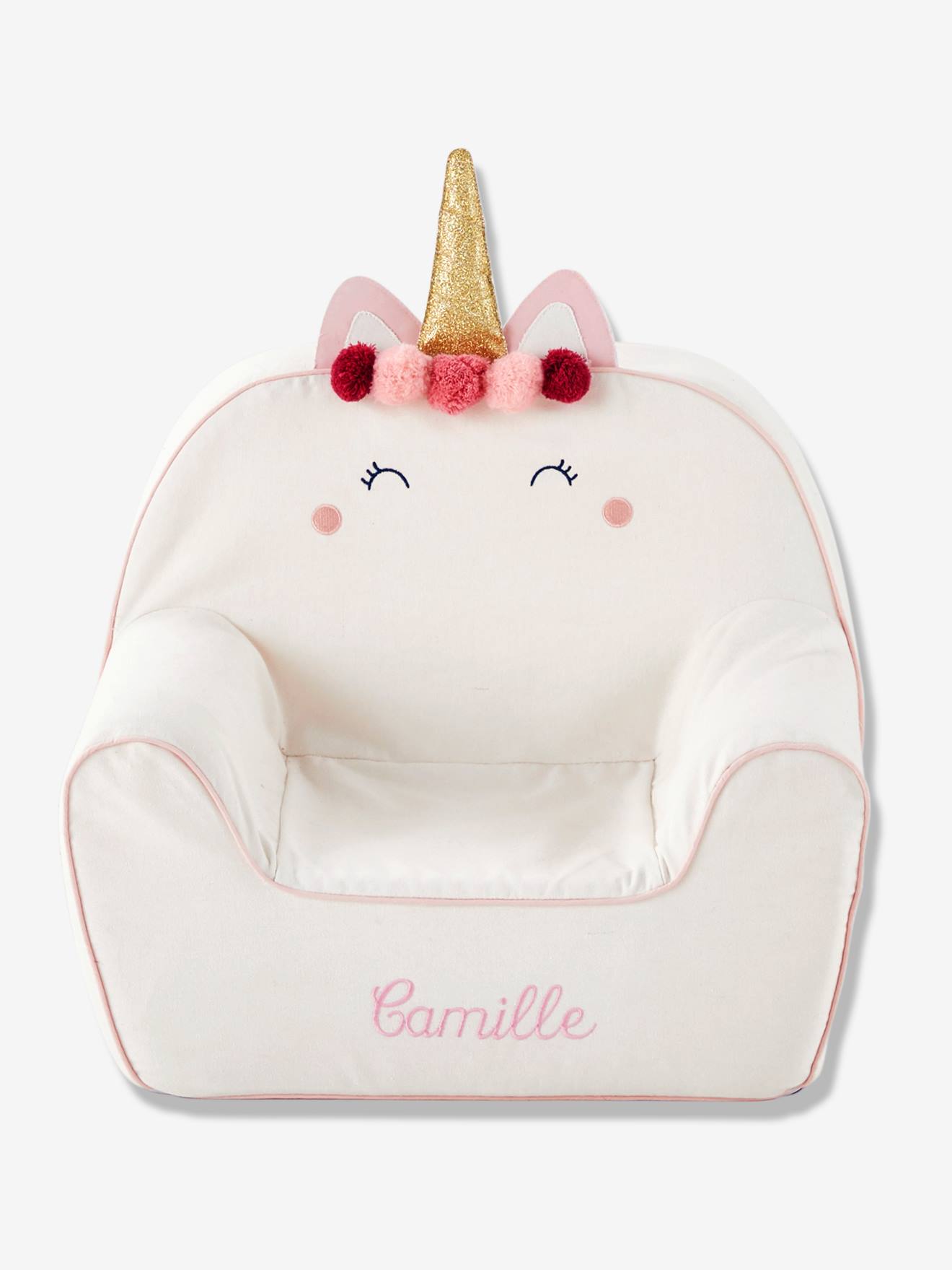 Poltrona de espuma personalizável, unicórnio branco claro liso com motivos.
