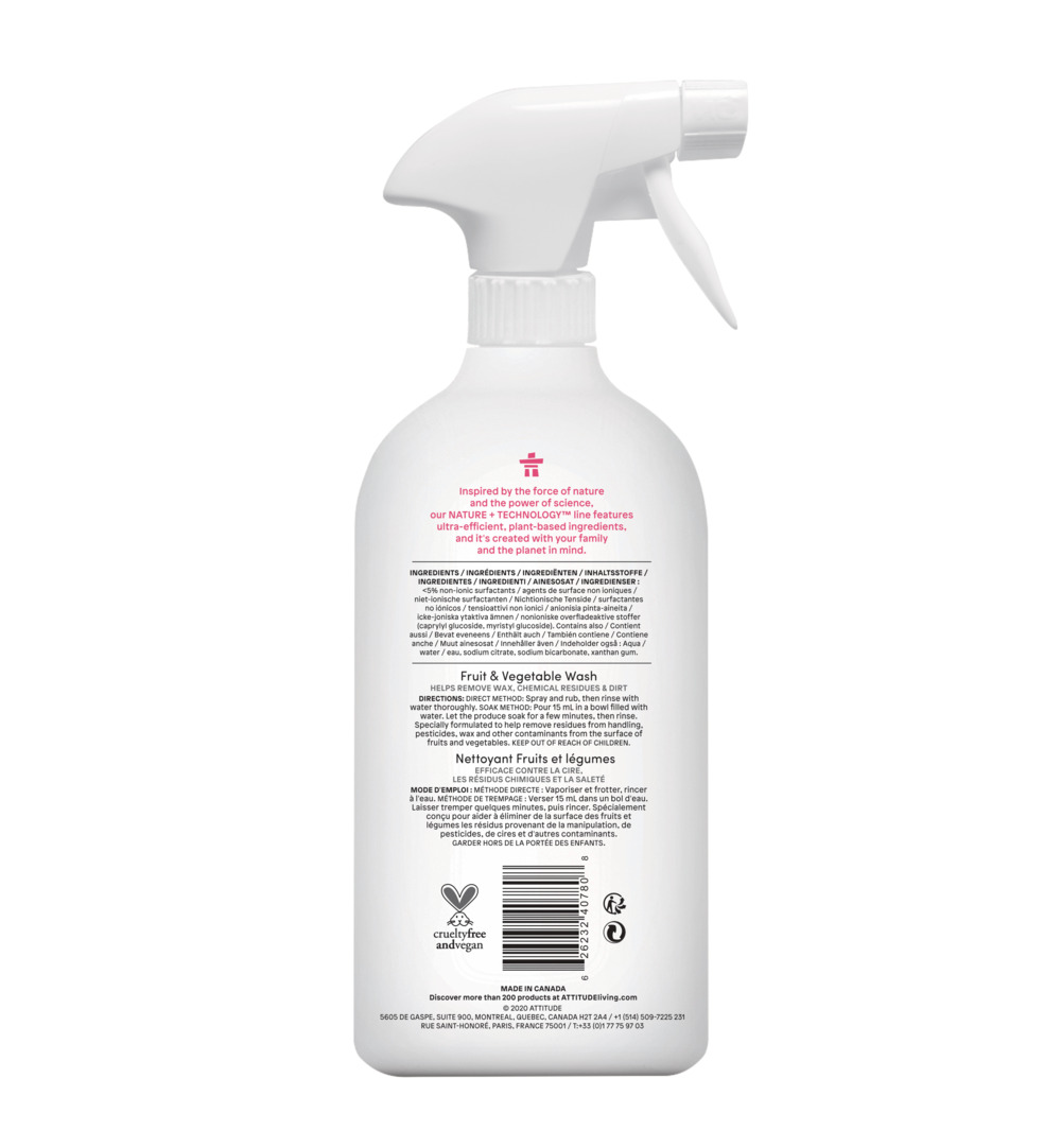 Attitude Nature+ Fruit en Groente Reiniger (800 ml)
