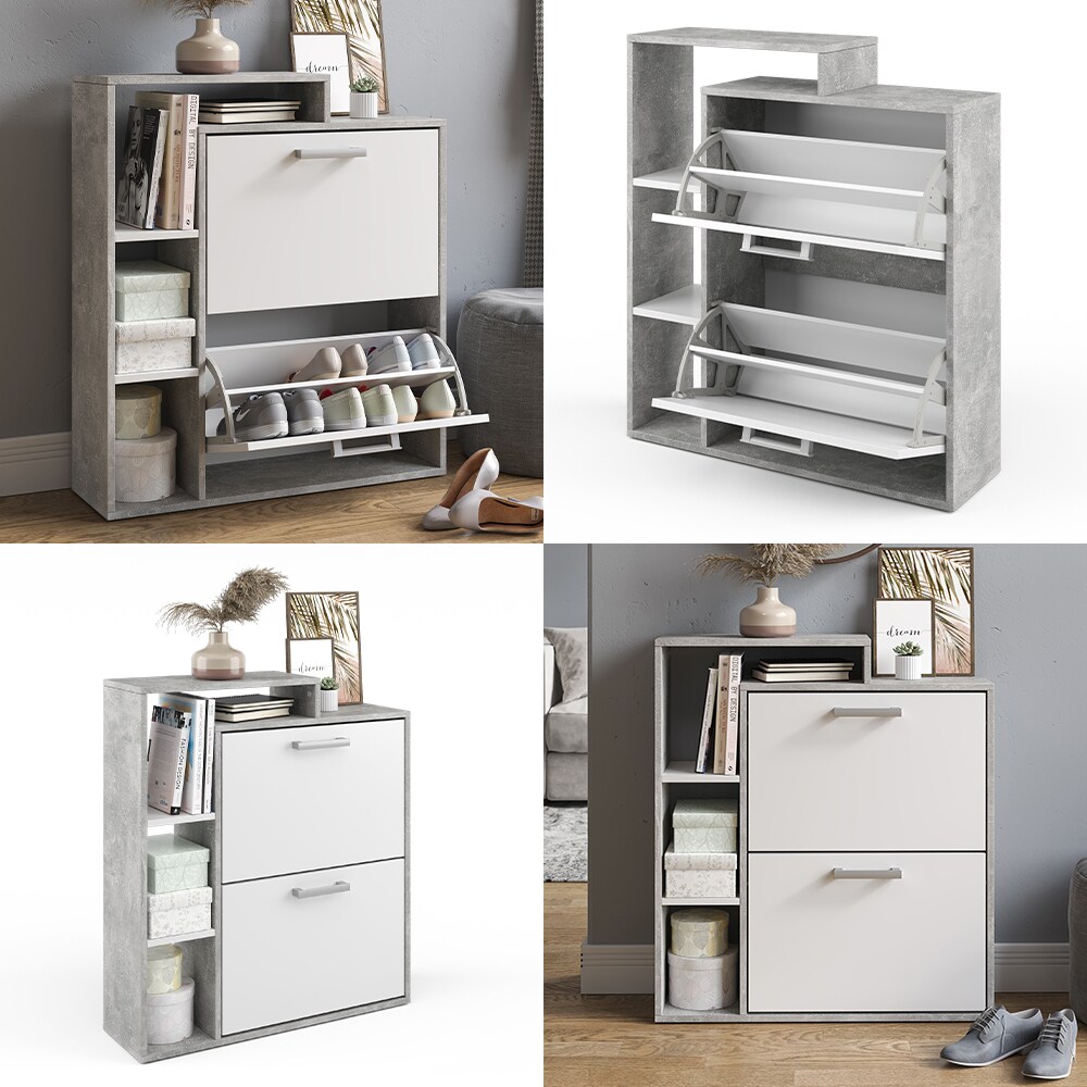 Vicco Schuhkipper Orlando 2 Fächer Weiß-Beton - Schuhregal Schuhschrank Schrank Kommode Flur Diele Garderobe