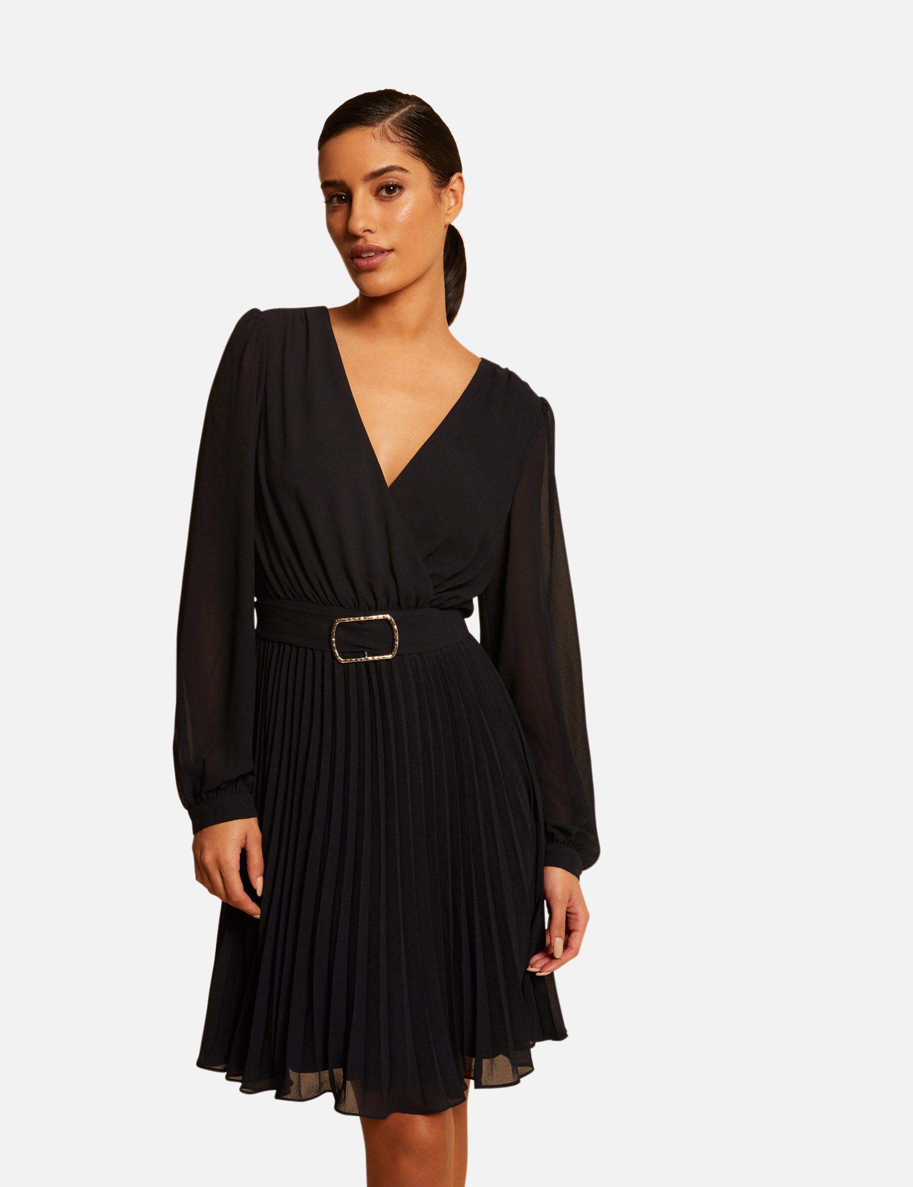 Robe droite fluide avec bas plissé marine femme - marine