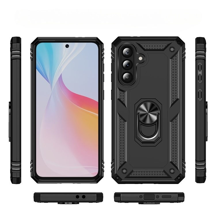 Samsung Galaxy A56 Hybrid Hardcase Hülle   Magnetischer Kickstand Haltering - Schwarz