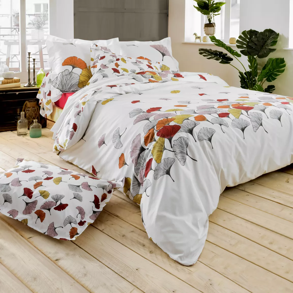 Housse de couette percale de coton (260 x 240 cm) Ginkgo Multicolore