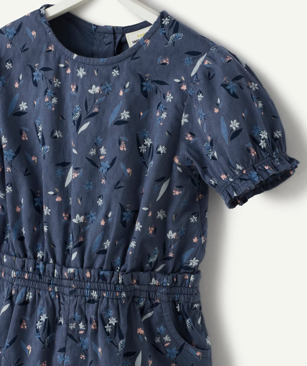 COMBISHORT BÉBÉ FILLE EN COTON BLEU NUIT IMPRIMÉE FLEURIE