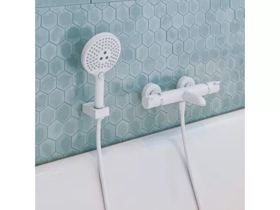 Pommeau de douche HANSGROHE Raindance Select S EcoSmart 120 3 jets blanc mat + flexible de douche 1,25 m HANSGROHE Isiflex blanc mat