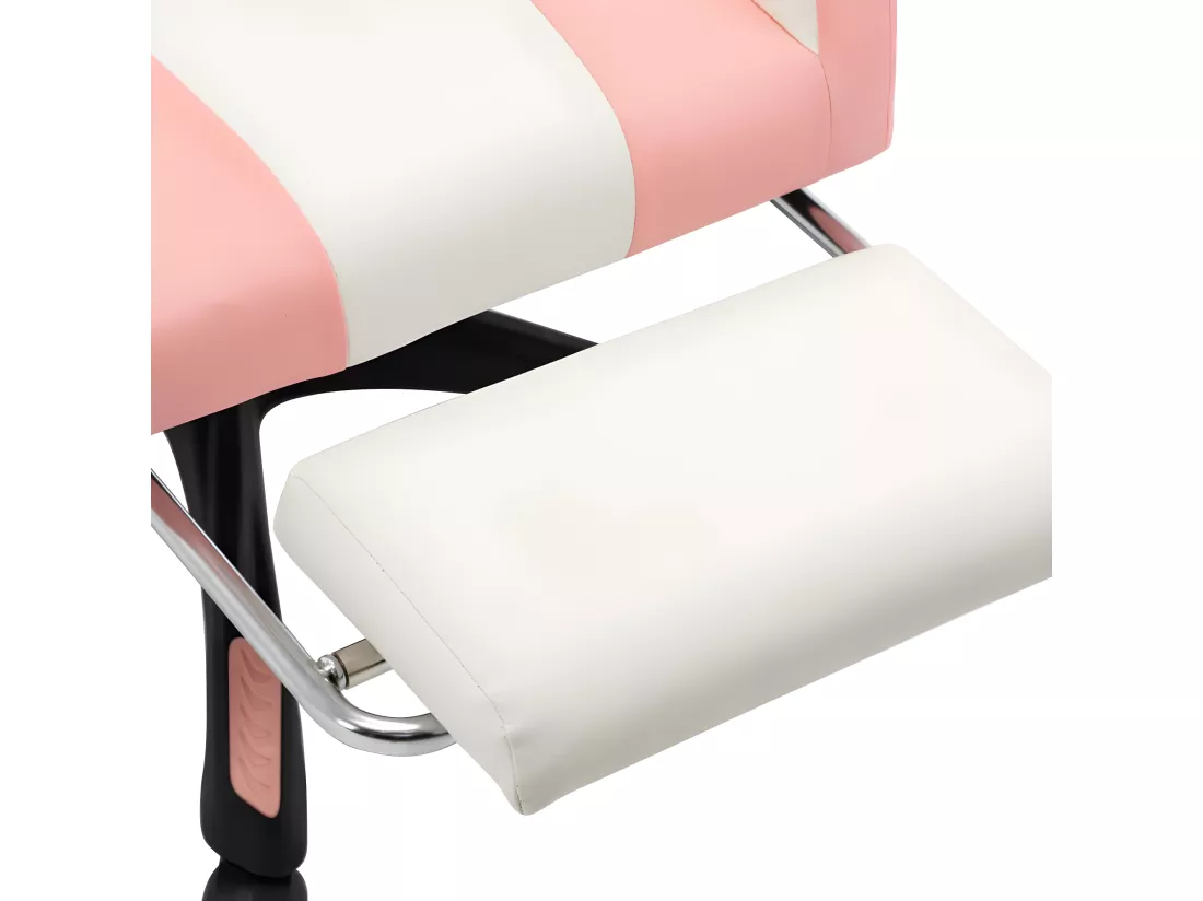 Fauteuil de jeux vidéo et repose-pied Rose et blanc Similicuir