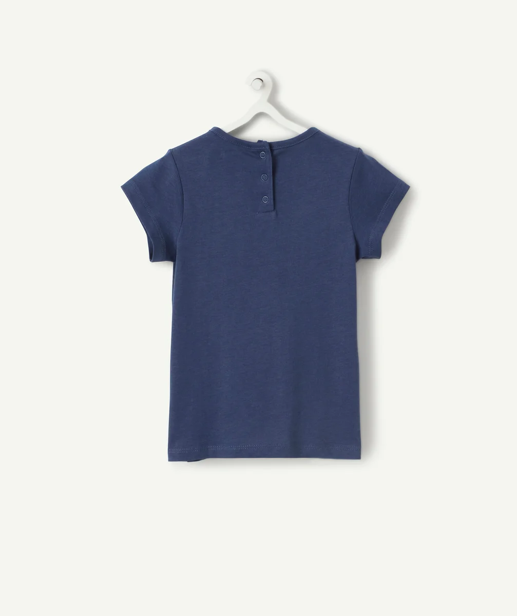 T-SHIRT BÉBÉ FILLE EN COTON BIOLOGIQUE BLEU AVEC IMPRIMÉ COEURS