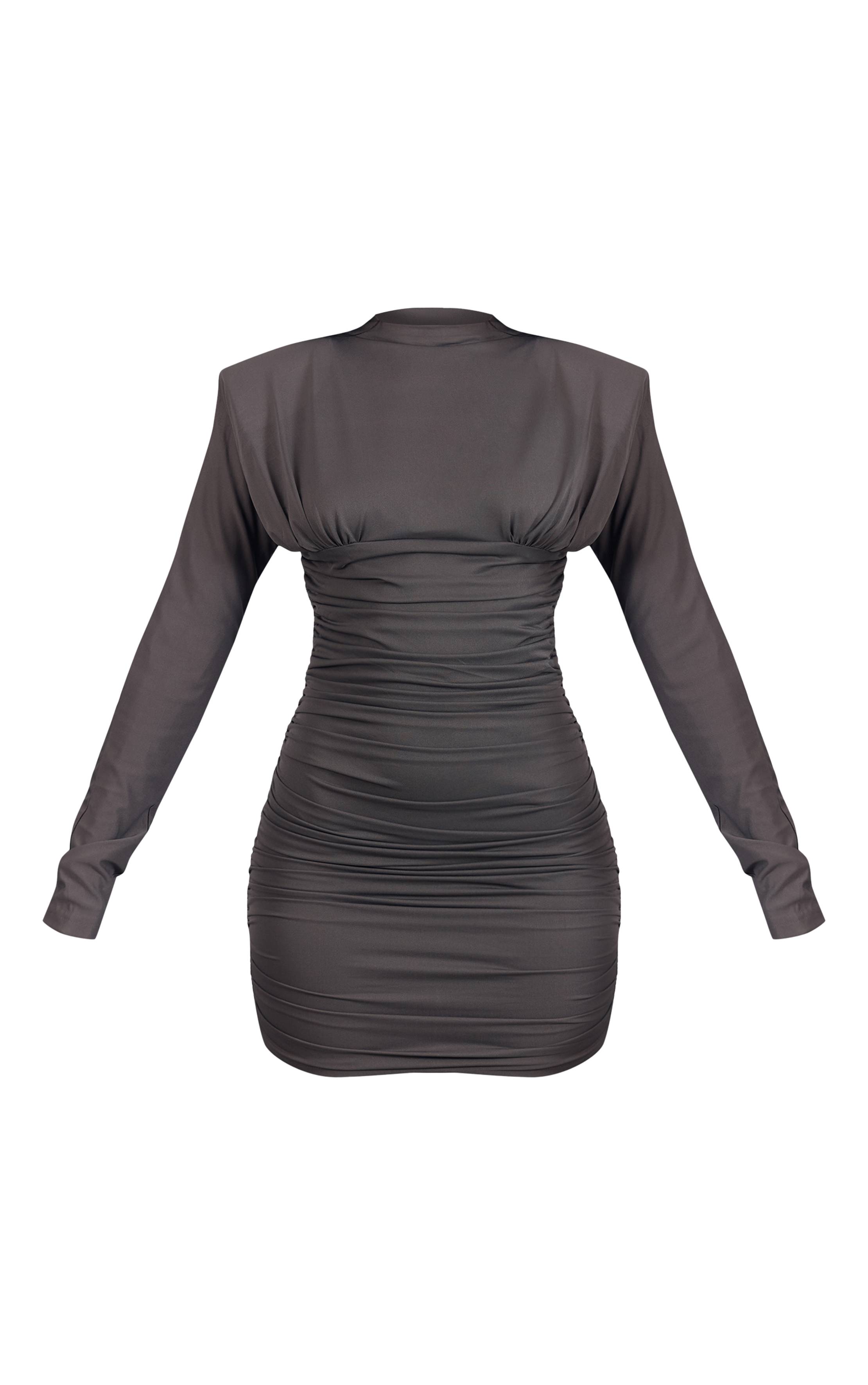Taupe Robe Moulante Froncée À Manches Longues