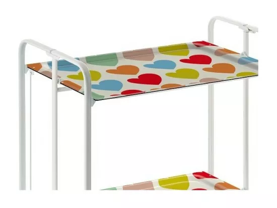 Chariot pliant à roulettes, desserte - Structure métallique blanche, 2 niveaux en stratifié motif Coeurs multicolores - 72*66*43 cm - BAUHAUS