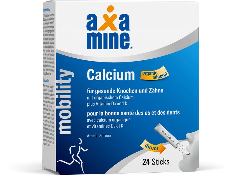 Axamine Calcium 24 Sticks Nahrungsergänzung mit Calcium, Vitamin D3 und K