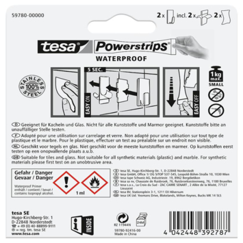 Tesa Haak Powerstrip rechthoekigS Metaal - 2 stuks