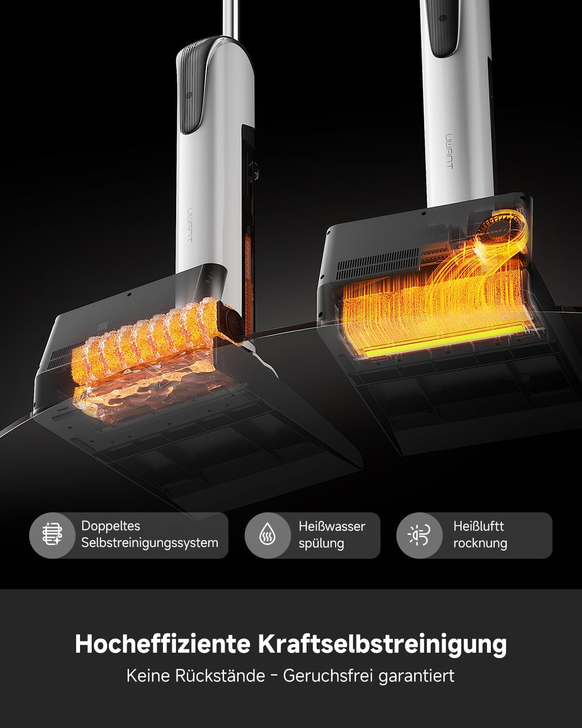uwant D700 Nass trockensauger, Intelligente Fleckenerkennung, 180° Liege-Design, Randreinigung 2mm, Push-in Basisstation, Elektrolytwasser, 20000Pa Saugkraft