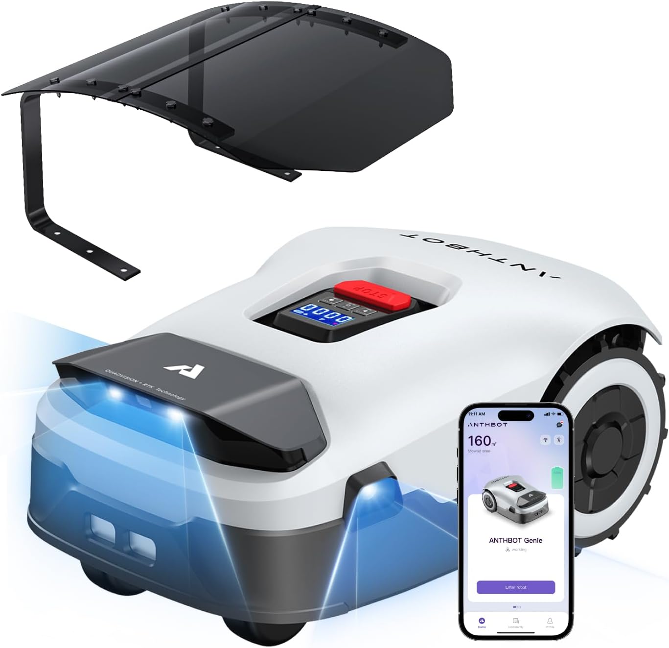 ANTHBOT Genie 600 Mähroboter mit Einfacher Garage, Ohne Begrenzungskabel, RTK & 4-Kamera-Vision, KI-Hinderniserkennung, Präzise Navigation, Smarte App-Steuerung, Max. 900 m²