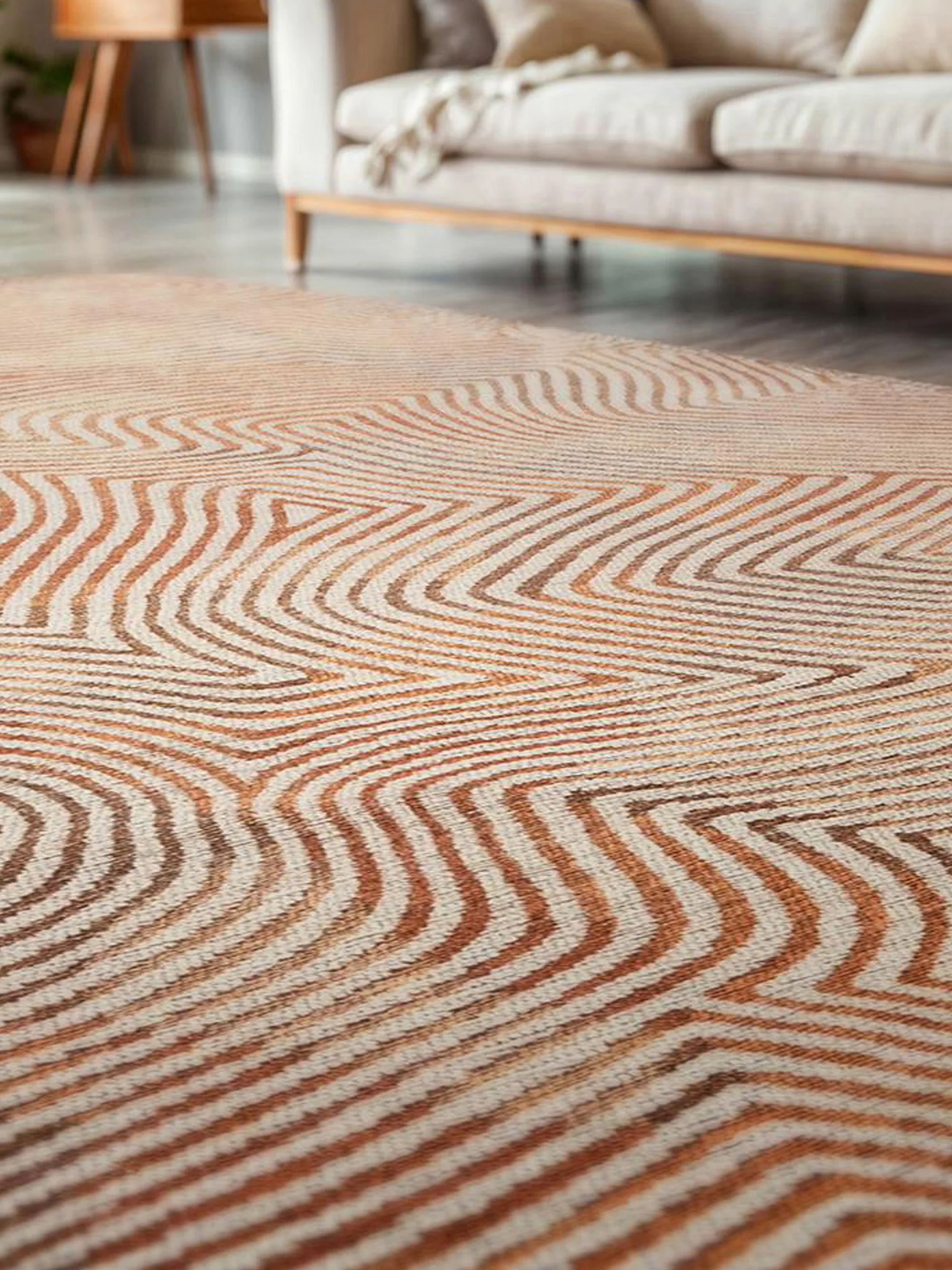 Rond jacquard in- & outdoor vloerkleed Coral, wasbaar