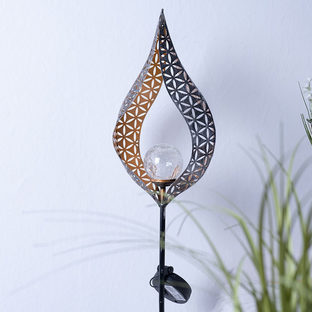 2x LED Solarleuchte, Flammen Design, silber, gelb, H 90 cm