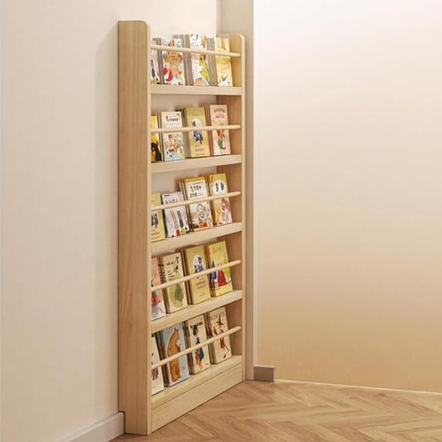 Schmales Bücherregal aus Massivholz Displayregal für Schlafzimmer Wohnzimmer Zuhause Büro platzsparender Boden-Bücherschrank Organizer Aufbewahrung mit schmalem 10cm Design wandmontiertes Regal hinter