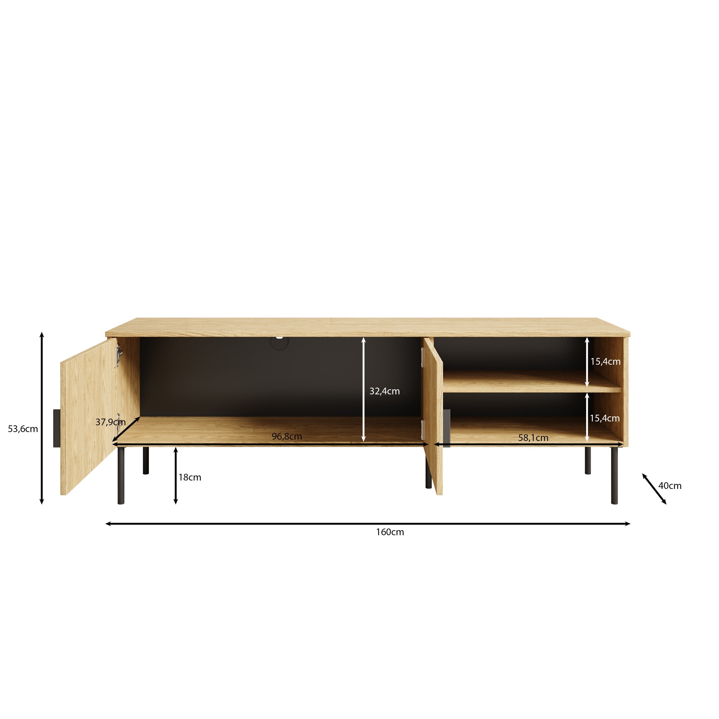 Meubella - TV-Meubel Monor - Zwart eiken - 160 cm