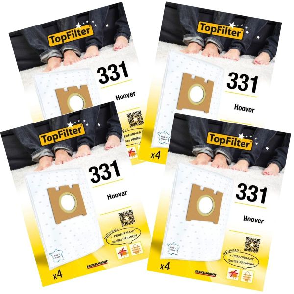 Lot de 4 packs de 4 sacs aspirateur 64331 pour Hoover Premium TopFilte