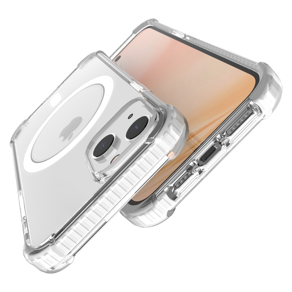 iPhone 14 MagSafe Hybrid Hülle TPU Bumper Acryl Rückseite Air Cushion Fallschutz - Weiss / Transparens