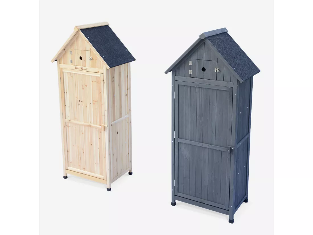Armoire de jardin en bois. Mimosa anthracite. 77 x 54.5 x 179 cm cm. abri de jardin en bois. armoire de rangement. range outils