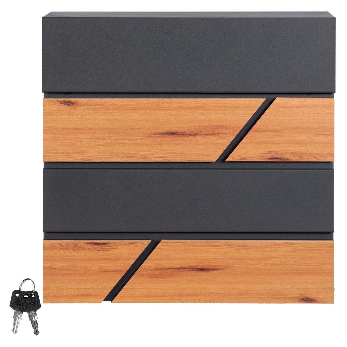ML-Design Brievenbus 37x36,5x11 cm Antraciet/Houtlook van staal, Brievenbus met krantenvak, Afsluitbaar met 2 sleutels, Moderne design wandbrievenbus met krantenrol, Brievenbus voor wandmontage