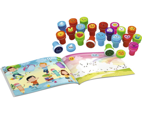 Emoji stempelset, 26 stuks, in een kunststof doosje