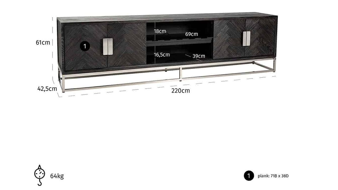 Tv-dressoir 210230 Blackbone zilver B220 x D43 x H60 cm