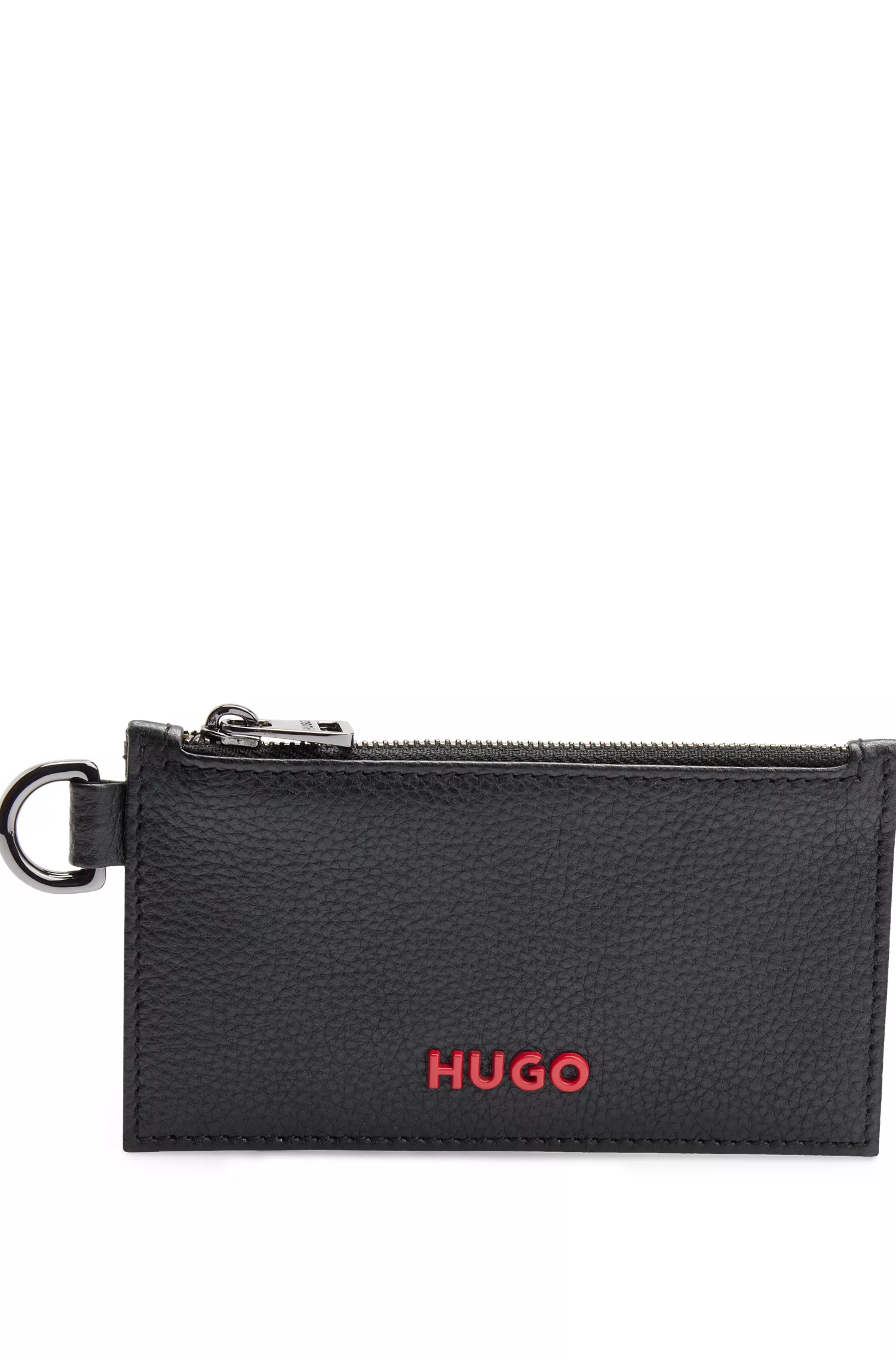 Estojo HUGO Red-Coin em couro granulado com detalhes do logotipo.