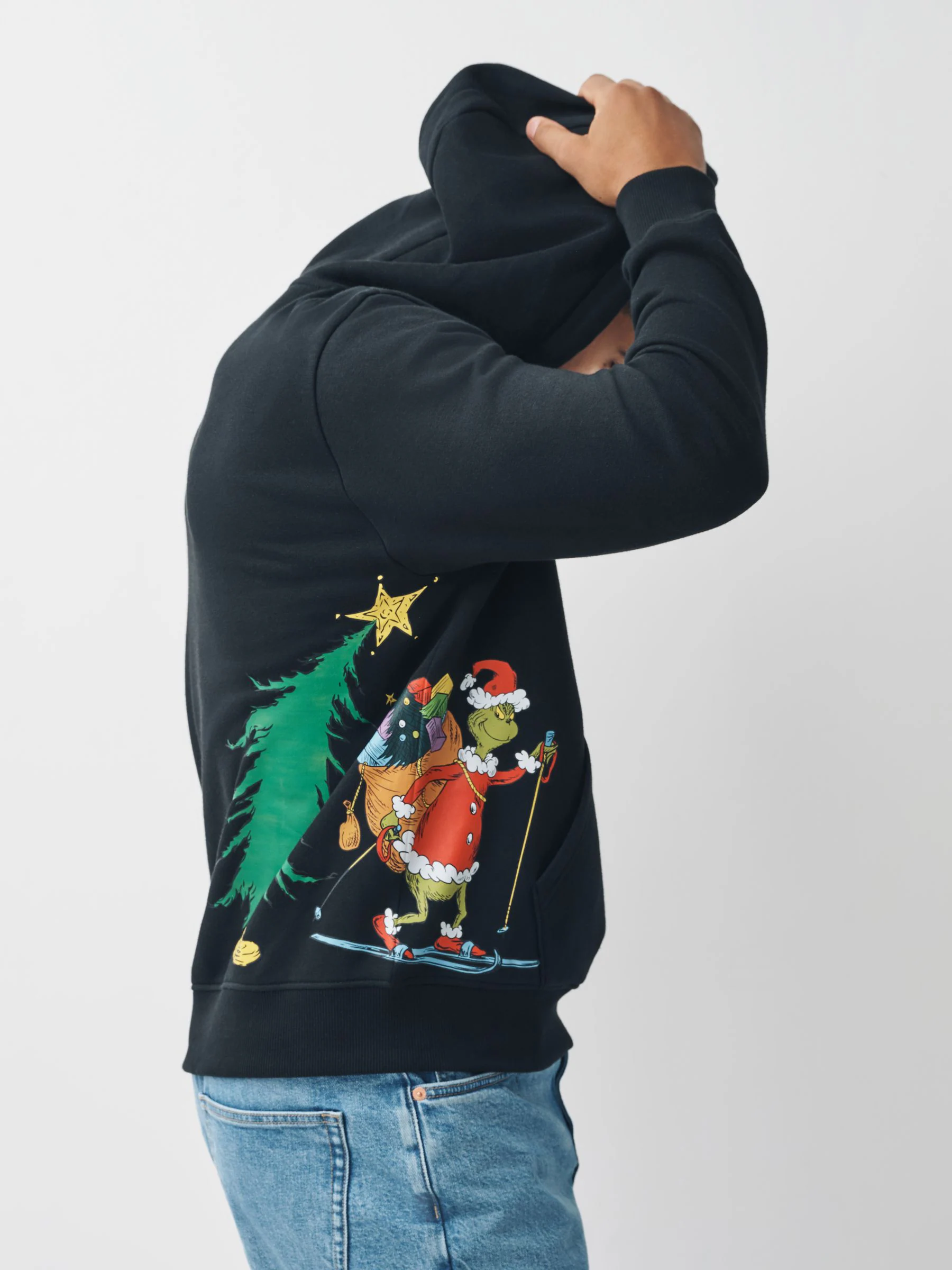 Zwart - Overhead Hoodie met Grinch Kerstmisafbeelding