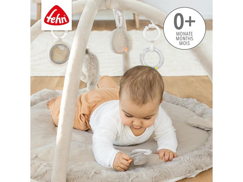 fehn 3-D-Activity-Decke Faultier, Grau/Beige Babyspielmatte mit spielerischen Aktivitäten