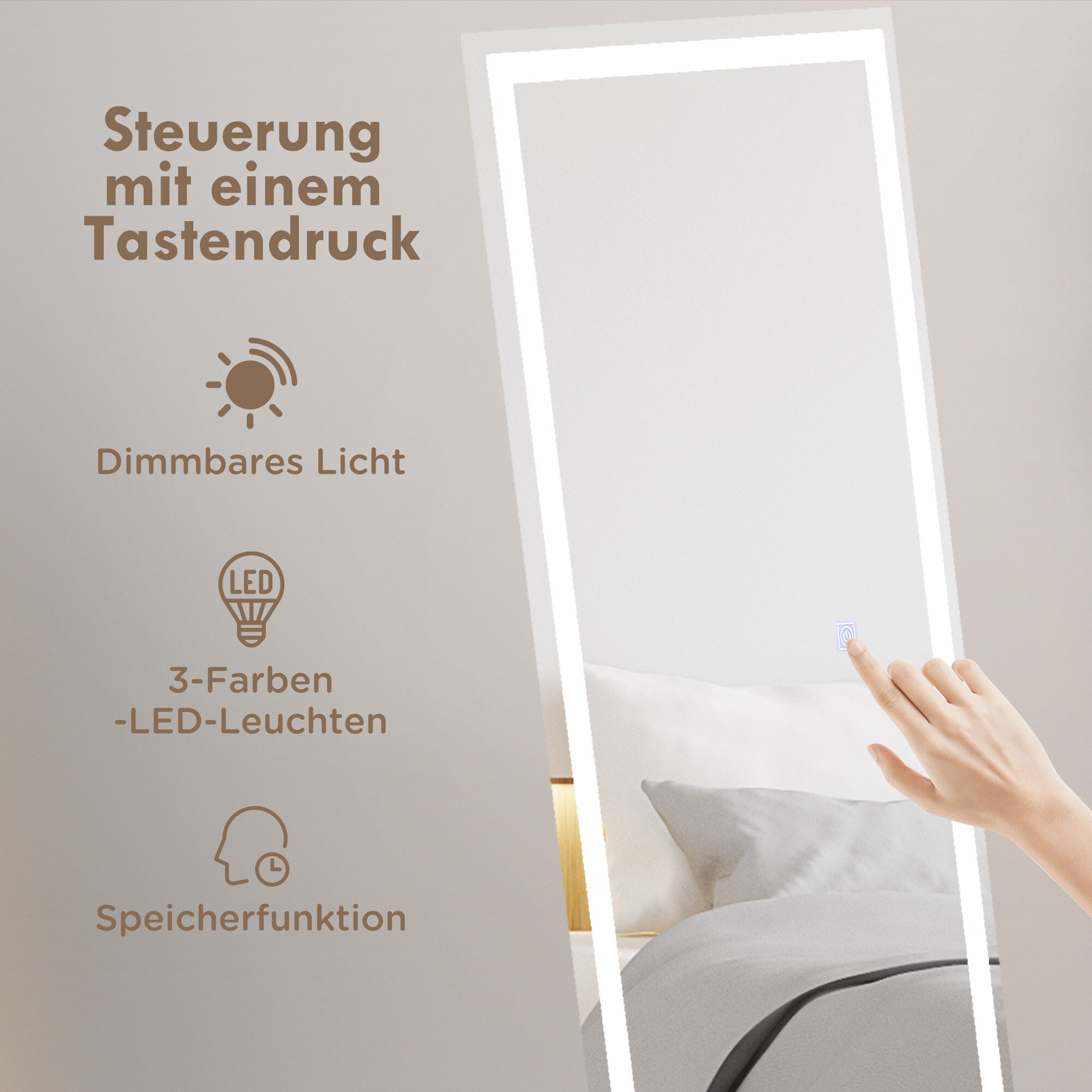 HOMCOM Ganzkörperspiegel mit Beleuchtung weiß 150L x 40B x 2,9H cm