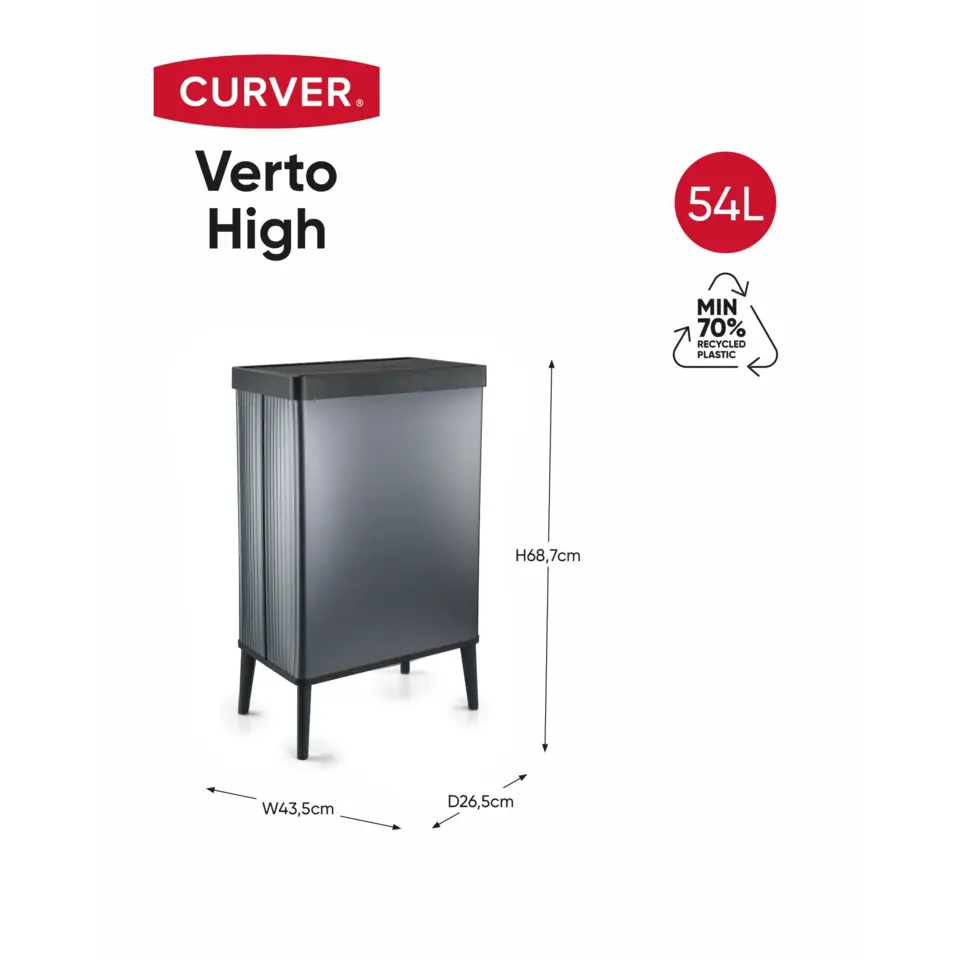 Curver Verto High - Prullenbak 54L - Blauw - 44x27x69cm