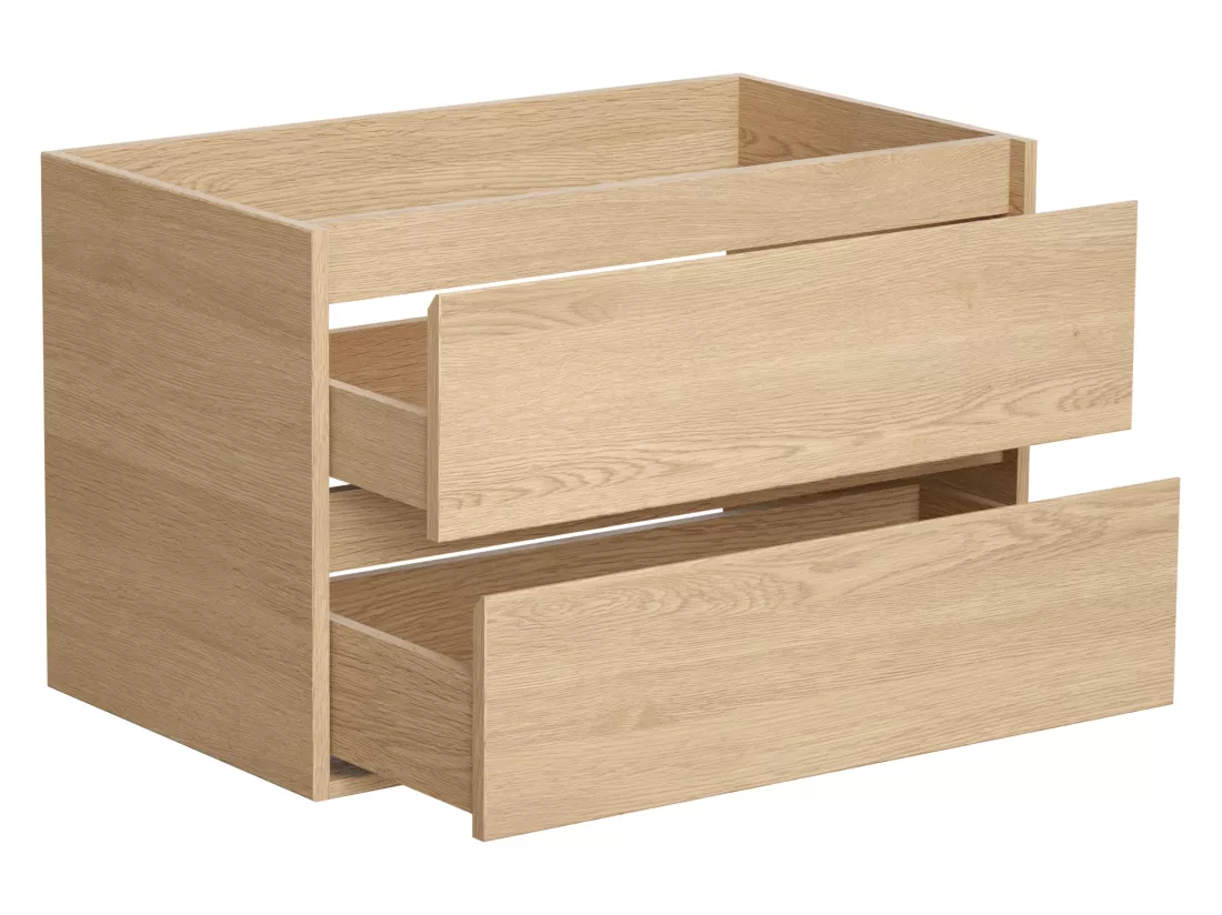 Meuble de salle de bain suspendu avec vasque à encastrer et miroir - Placage chêne - 80 cm - MILIPAM