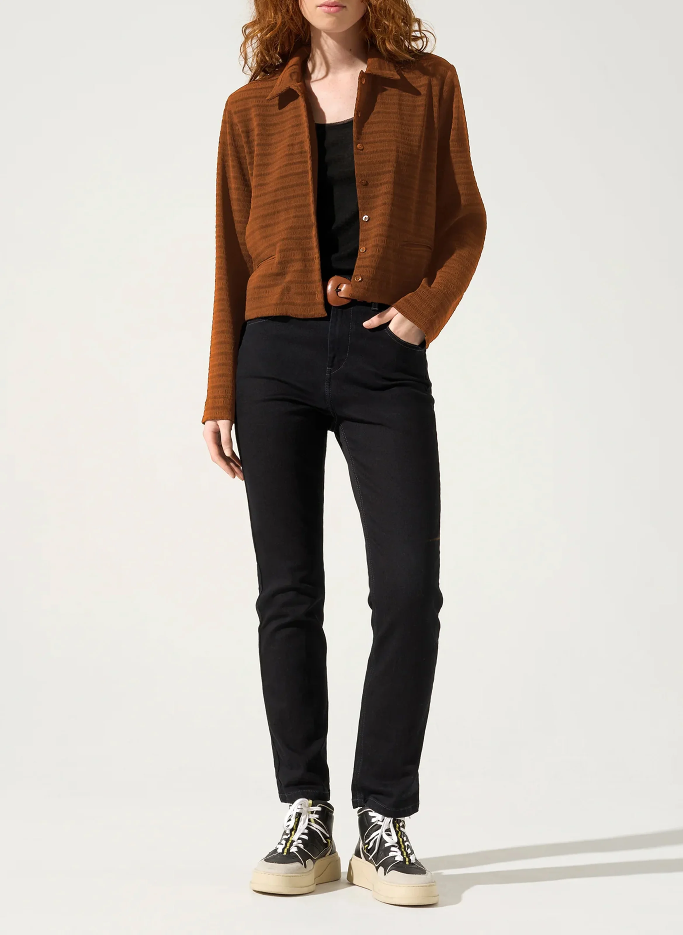 Chemise courte carrée | Marron