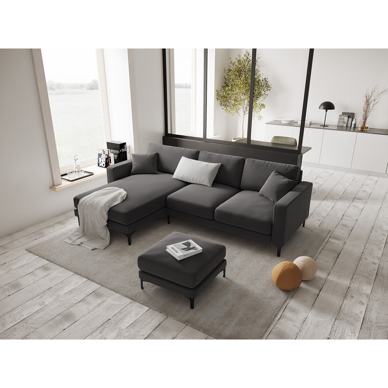 Mazzini Sofas Canapé d'angle Gauche Velours Venus 4 Places gris - 248x160x90 cm