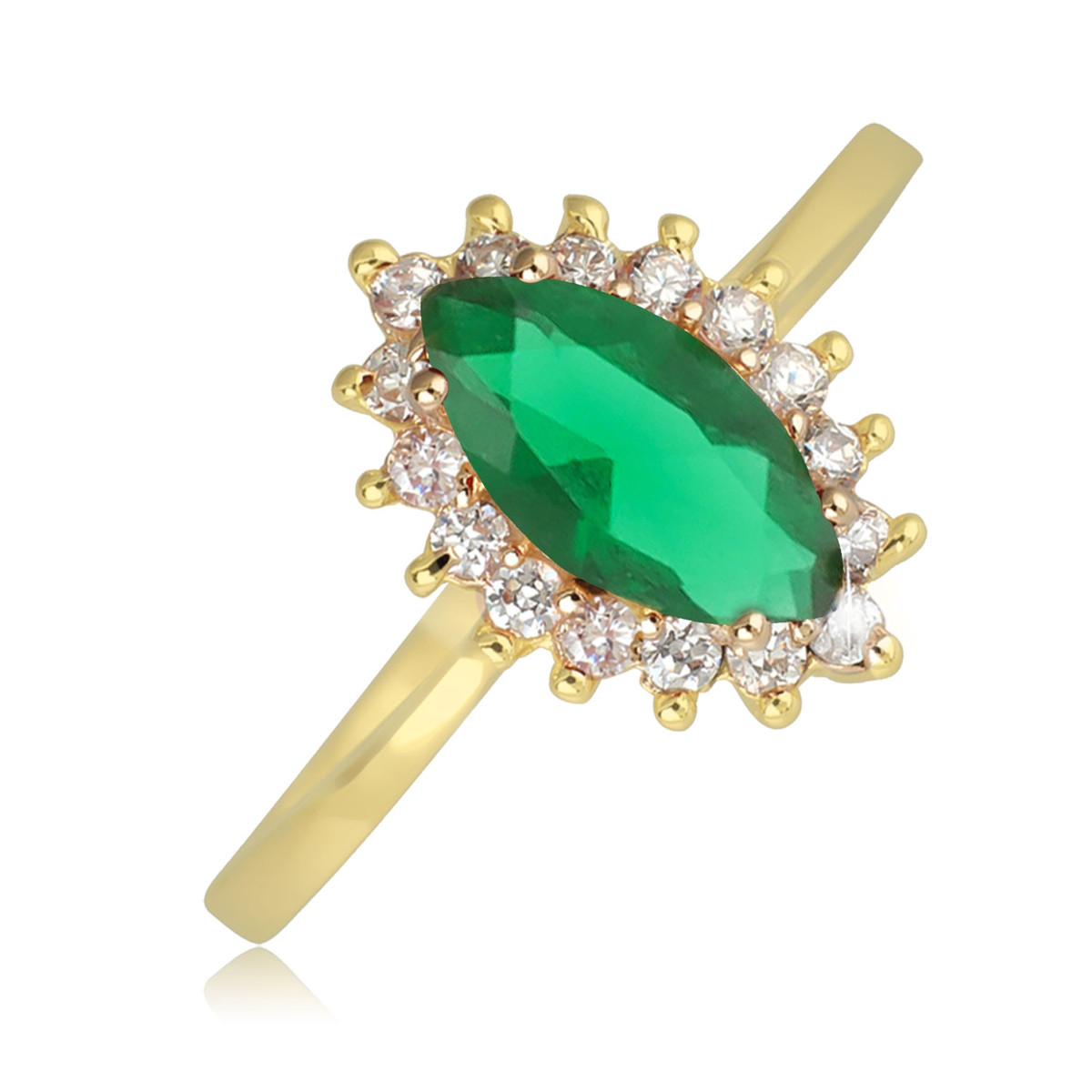 Bague plaqué or marquise avec pierre verte synthétique et cubic zirconia