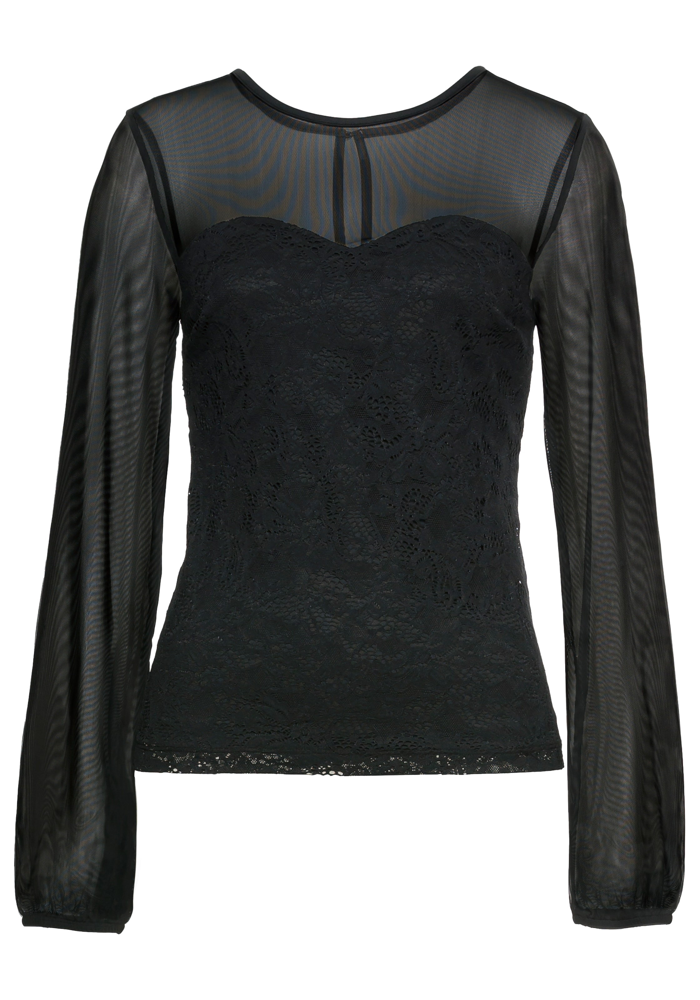 Melrose Langarmshirt , taillierte Passform,  aus Netzstoff,  mit Viskosefutter,  mit Spitze
