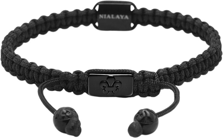 Nialaya Men's Black String Bracelet with Black CZ Flatbead Black