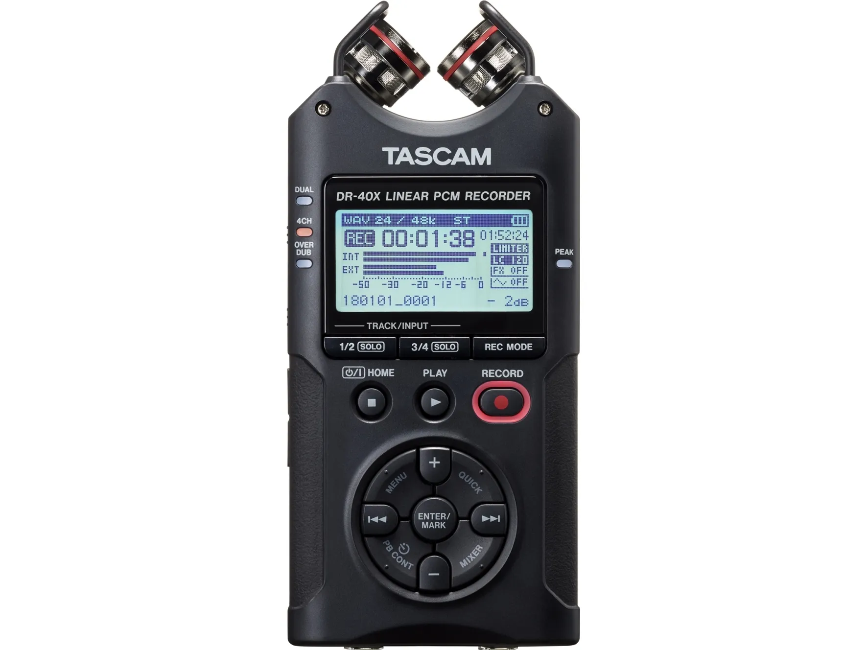 Tascam DR-40X, 18 t, MP3, WAV, 92 dB, 44100 - 96000 Hz, Blå, 40 mW