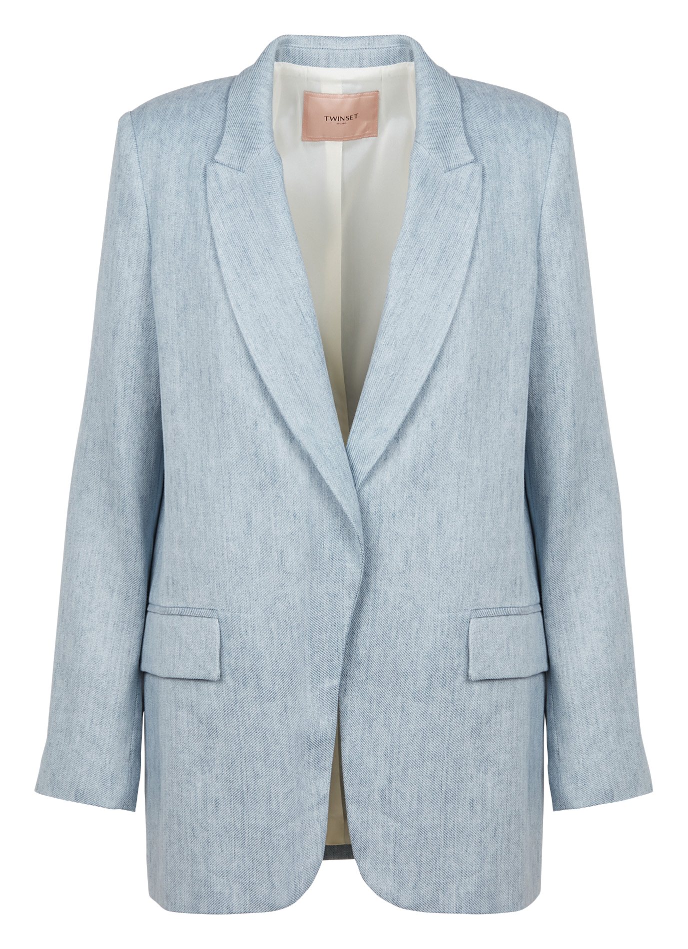 Veste blaser col tailleur en lin mélangé| Bleu