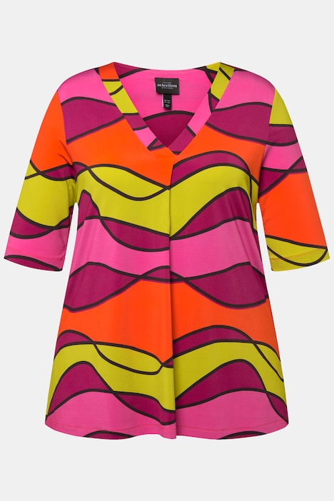 Slinkyshirt, Wellendesign, V-Ausschnitt, Halbarm