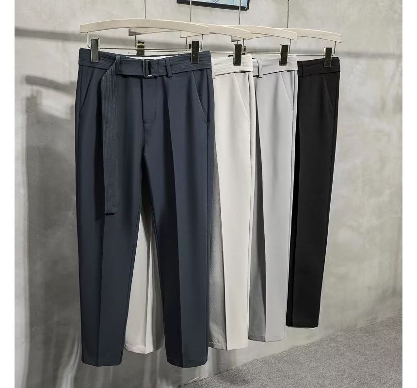 Loansk - Mid Rise Plain Cropped Tapered Dress Pants