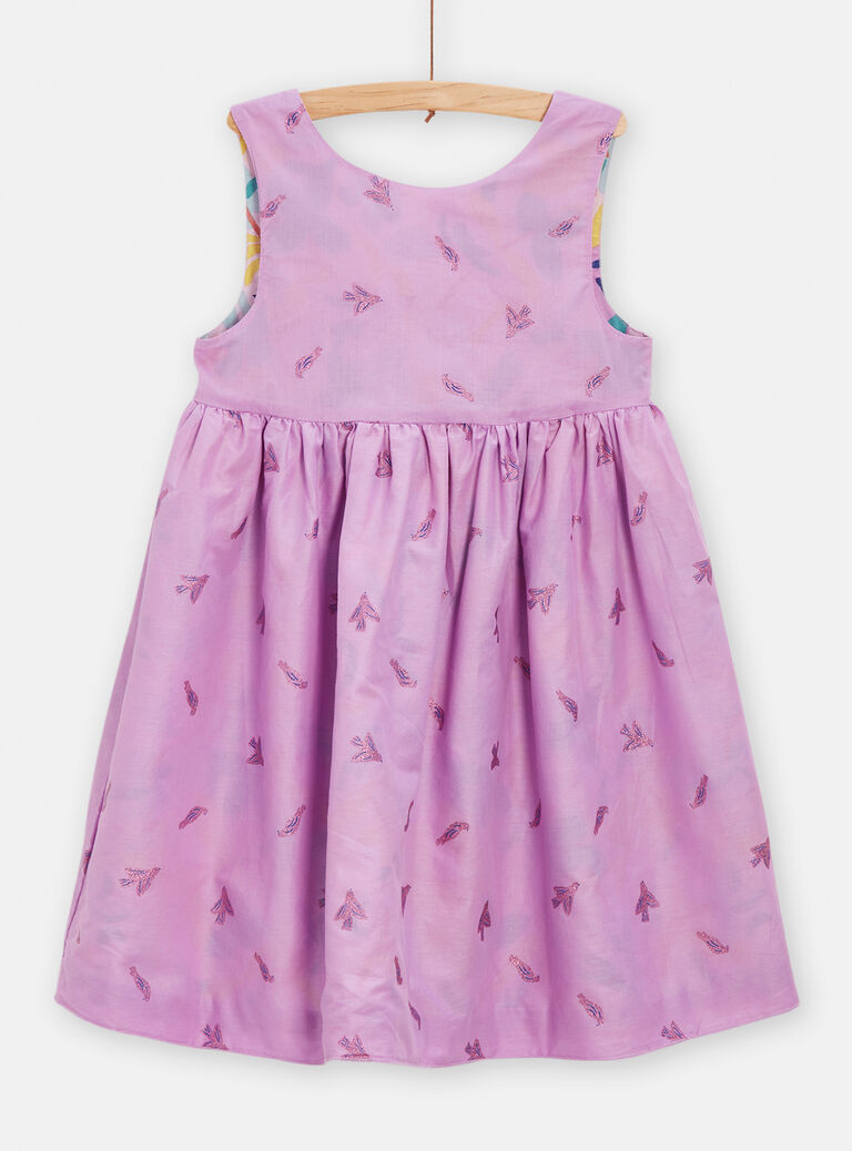 Robe réversible imprimée oiseaux violets pour fille