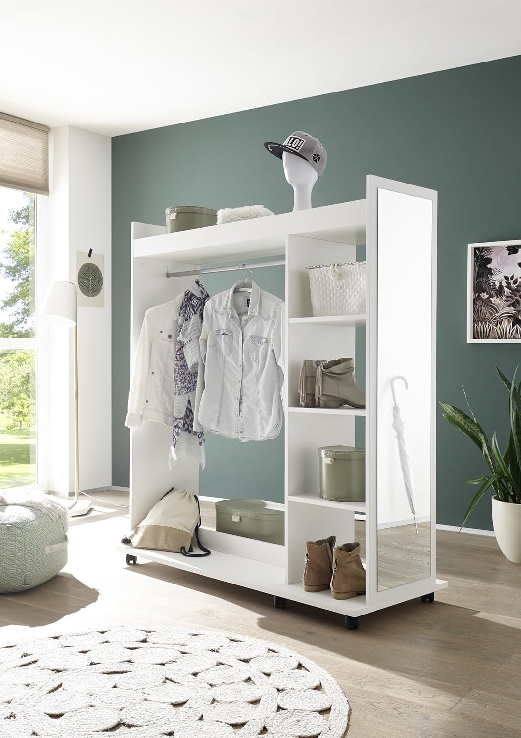 möbelando Kompaktgarderobe >Vinnie< in Weiß matt - 138x150x56cm (BxHxT)