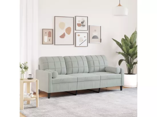 Canapé 3 places avec oreillers gris clair 180 cm velours