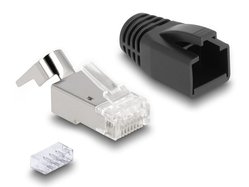 Delock Stecker RJ45, S/FTP, Cat.6A/7 25 Stück, Transparent Delock RJ45 Modularer Stecker mit Zugentlastung Cat.6A, Cat.7 und Knickschutztülle 25er Set