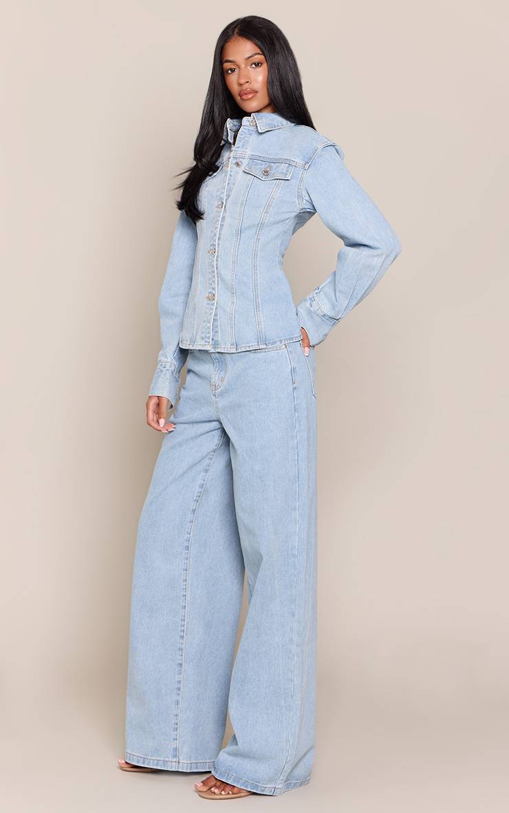 Light Blue Wash Jean Taille Haute Jambe Large Pour Femmes Grandes Tailles