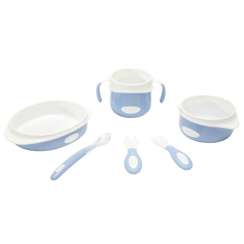 Set repas 6 pièces en silicone Yummix bleu - Ecru